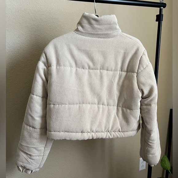 Cream Corduroy Puffer Jacket Drop Shoulder - Picture 11 of 15